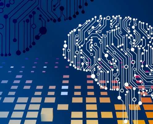 a computer circuit board with a brain on it